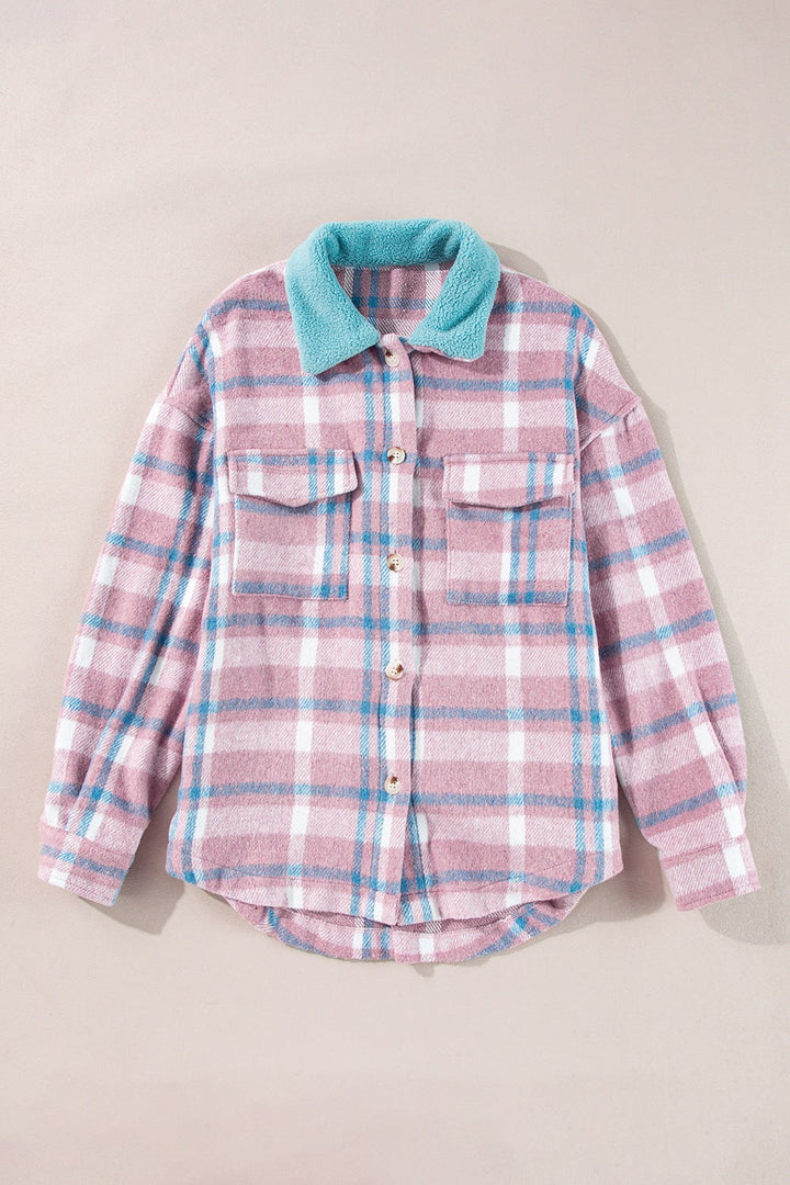Plaid Shacket with Flap Pockets – Soft Polyester, Machine Washable