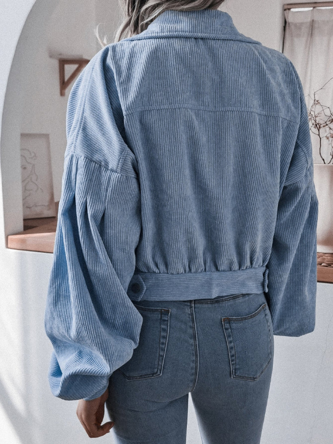 Women’s Collared Button-Down Lantern Sleeve Blouse | Lightweight Polyester Tops