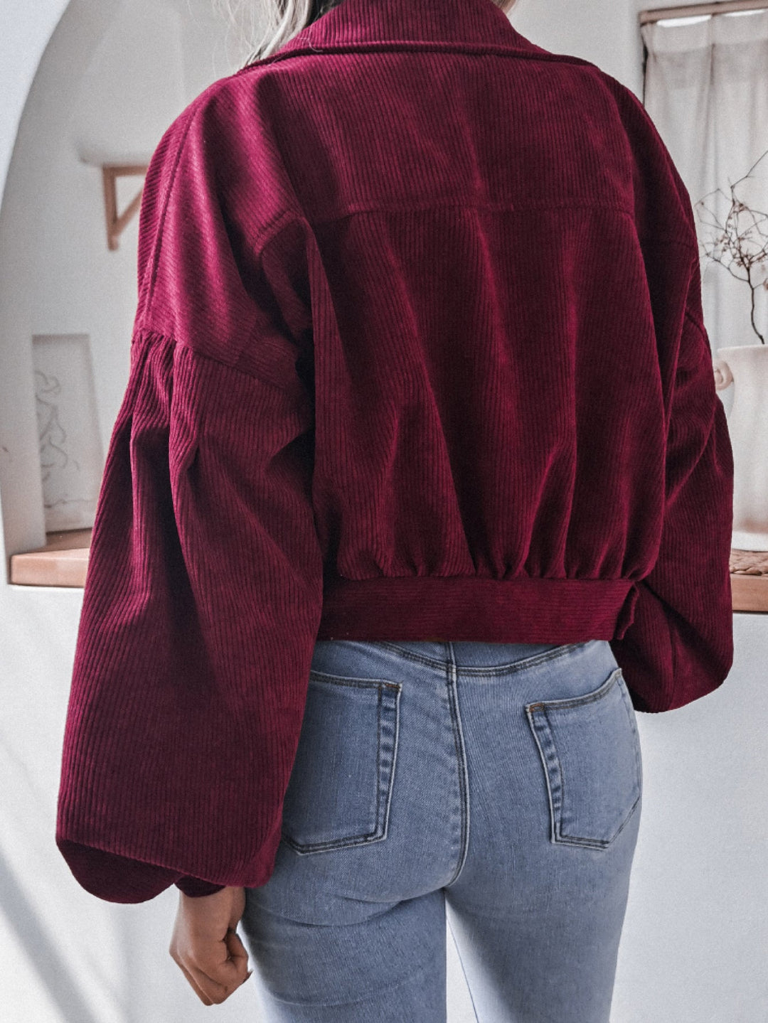 Women’s Collared Button-Down Lantern Sleeve Blouse | Lightweight Polyester Tops