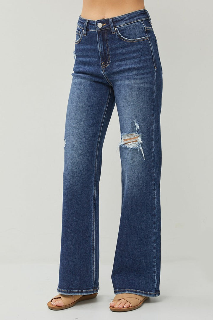 Women’s High-Rise Distressed Wide-Leg Jeans – Trendy and Comfortable Denim