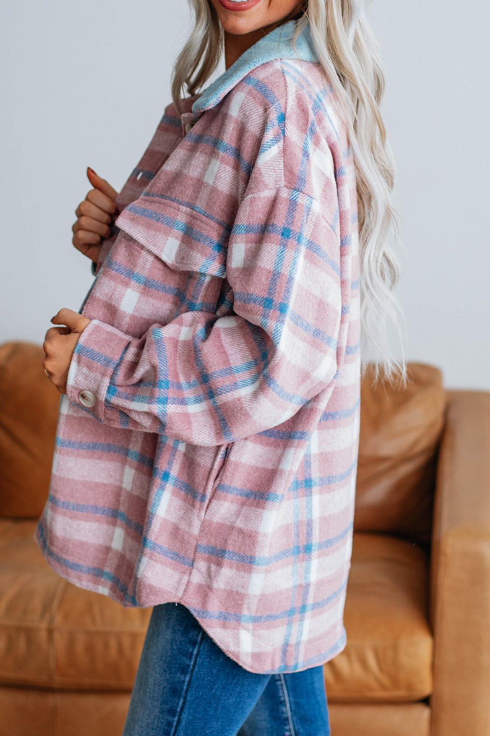 Plaid Shacket with Flap Pockets – Soft Polyester, Machine Washable