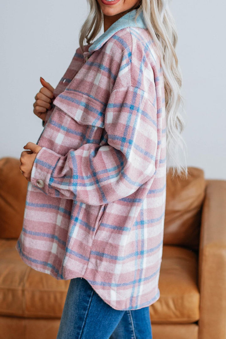 Plaid Shacket with Flap Pockets – Soft Polyester, Machine Washable