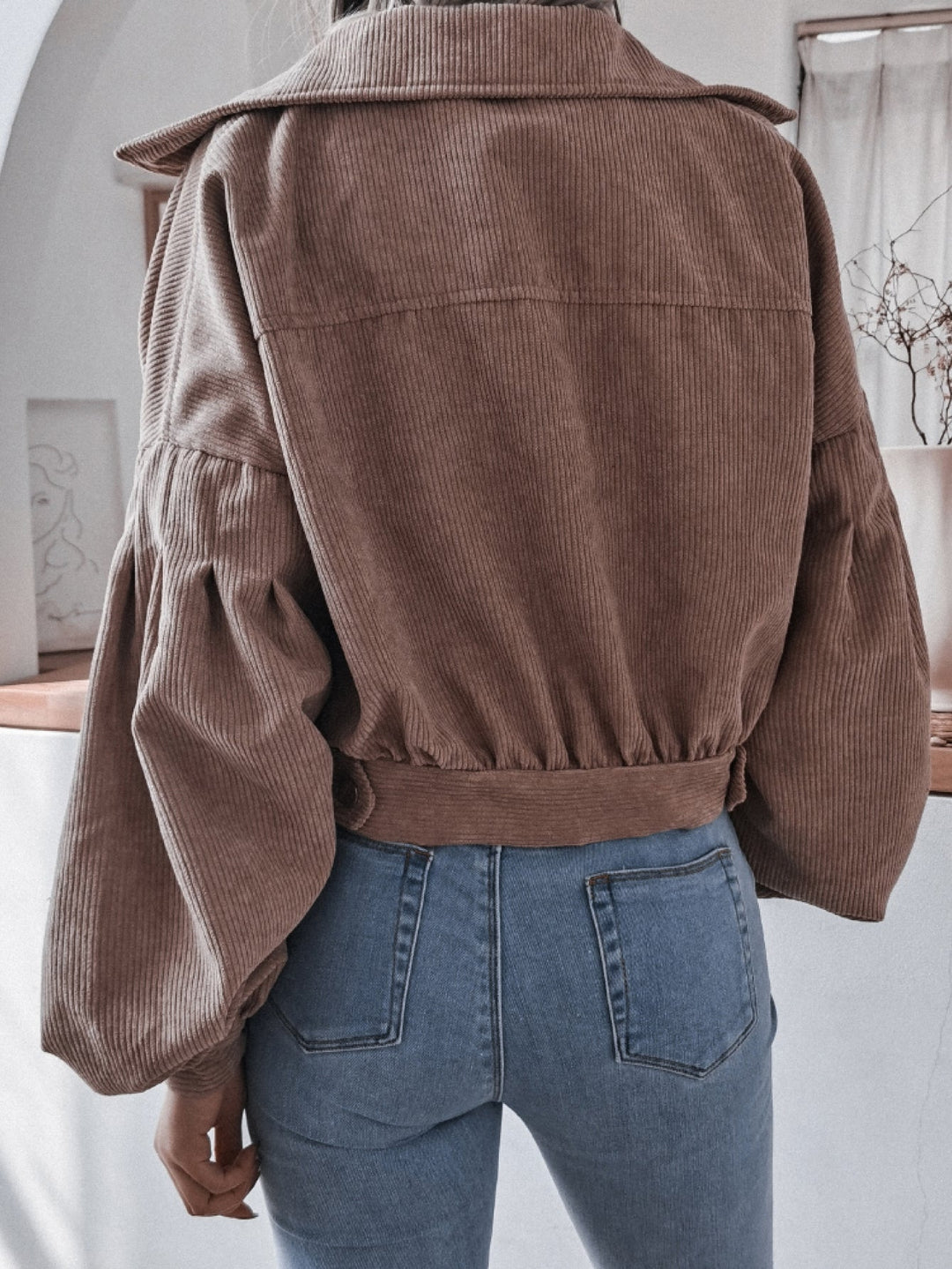 Women’s Collared Button-Down Lantern Sleeve Blouse | Lightweight Polyester Tops