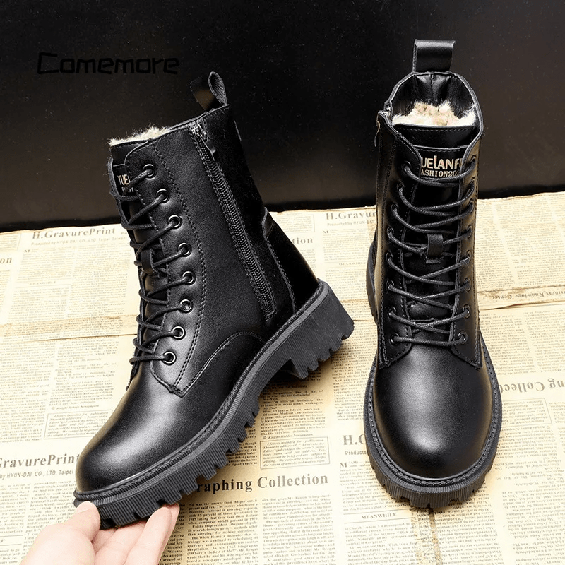 Andrea™ | Black Leather Winter Boots – Style Meets Comfort