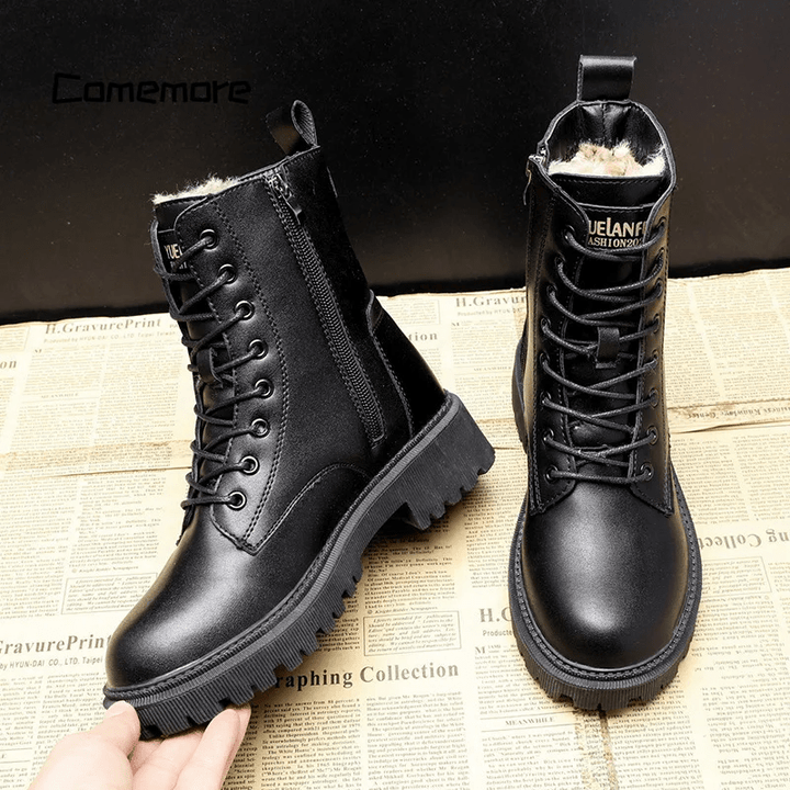 Andrea™ | Black Leather Winter Boots – Style Meets Comfort