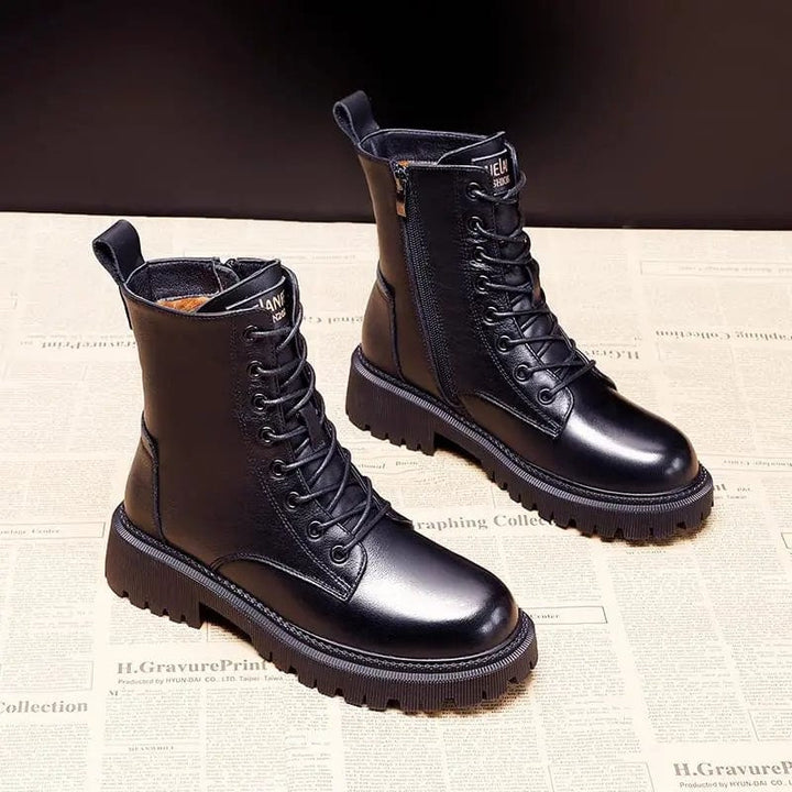Andrea™ | Black Leather Winter Boots – Style Meets Comfort