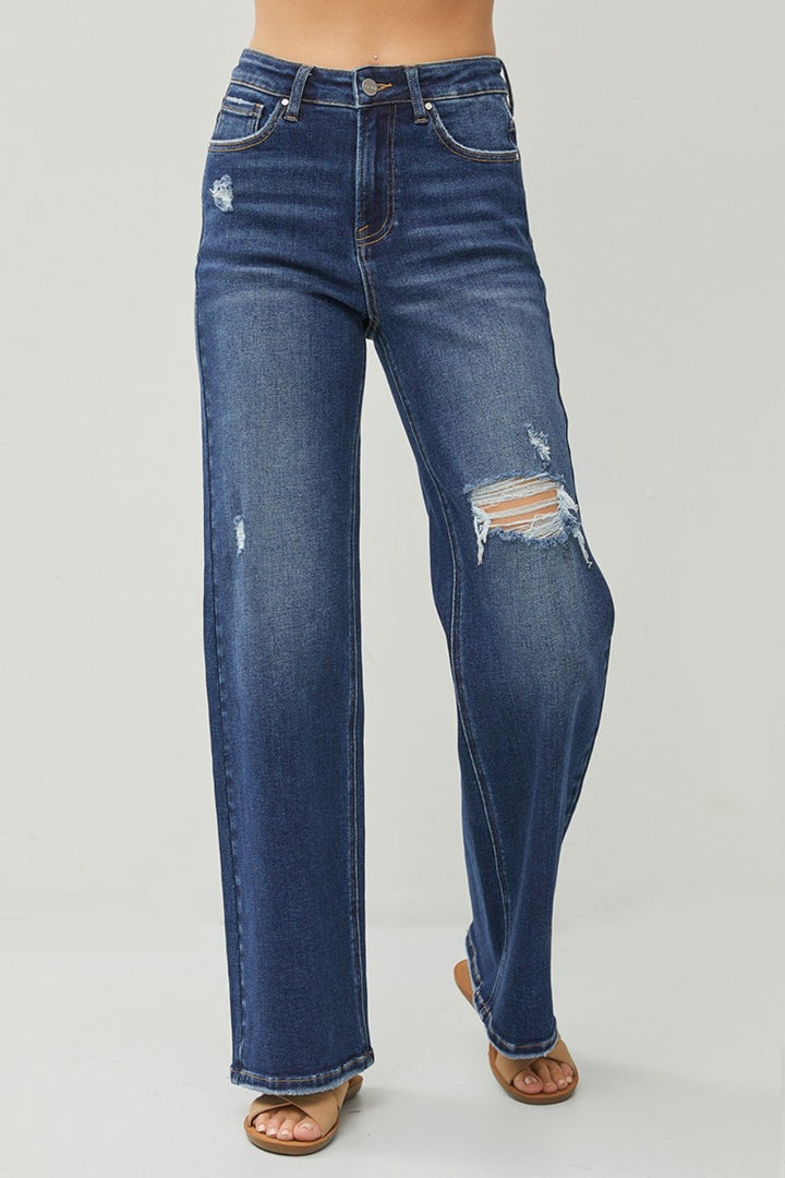 Women’s High-Rise Distressed Wide-Leg Jeans – Trendy and Comfortable Denim