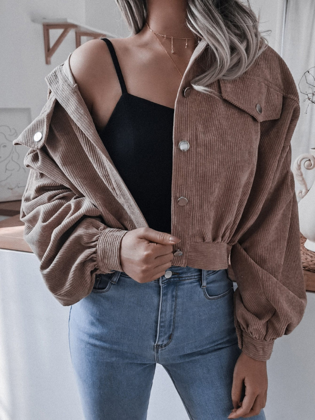 Women’s Collared Button-Down Lantern Sleeve Blouse | Lightweight Polyester Tops