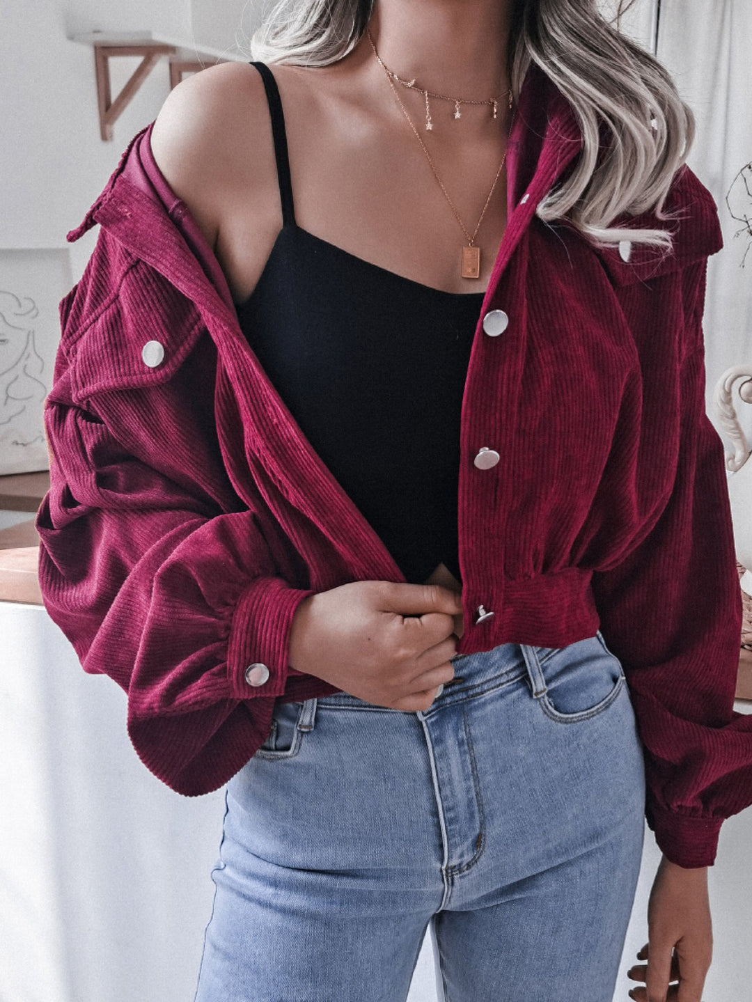 Women’s Collared Button-Down Lantern Sleeve Blouse | Lightweight Polyester Tops
